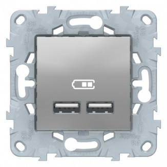 Розетка USB 2-ая (для подзарядки), Алюминий, серия Unica New, Schneider Electric