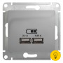 Розетка USB 2-ая (для подзарядки), Алюминий, серия Glossa, Schneider Electric