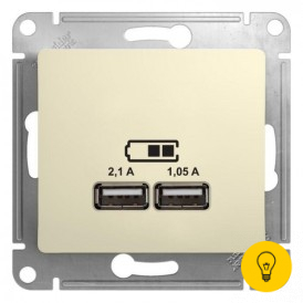 Розетка USB 2-ая (для подзарядки), Бежевый, серия Glossa, Schneider Electric