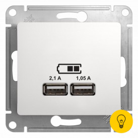 Розетка USB 2-ая (для подзарядки), Белый, серия Glossa, Schneider Electric
