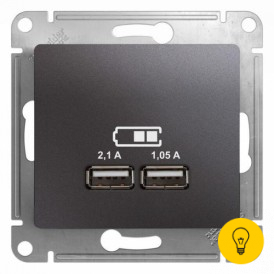 Розетка USB 2-ая (для подзарядки), Графит, серия Glossa, Schneider Electric