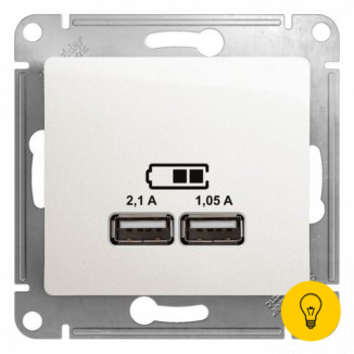 Розетка USB 2-ая (для подзарядки), Перламутр, серия Glossa, Schneider Electric