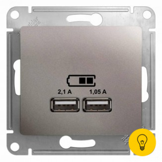 Розетка USB 2-ая (для подзарядки), Платина, серия Glossa, Schneider Electric