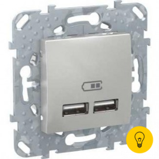 Розетка USB 2-ая 2100 мА (для подзарядки), Алюминий, серия UNICA TOP/CLASS, Schneider Electric