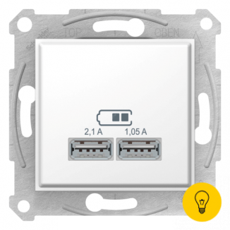 Розетка USB 2-ая 2100 мА (для подзарядки), Белый, серия Sedna, Schneider Electric