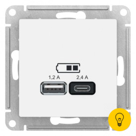 Розетка USB 2-ая тип А+С (для подзарядки), Белый, серия Atlas Design, Schneider Electric