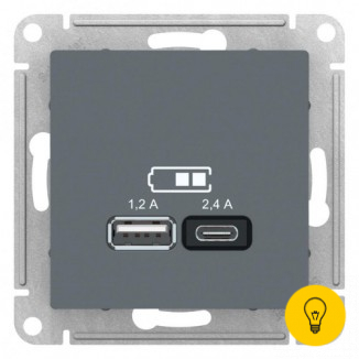 Розетка USB 2-ая тип А+С 2400мА (для подзарядки), Грифель, серия Atlas Design, Schneider Electric
