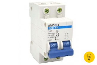 Автоматический выключатель ANDELI DZ47-63/2P 63A 4.5kA х-ка C ADL01-084