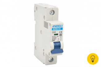 Автоматический выключатель ANDELI DZ66-63/1P 63A 6kA х-ка C ADL01-234