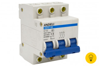 Автоматический выключатель ANDELI DZ47-63/3P 10A 4.5kA х-ка C ADL01-091