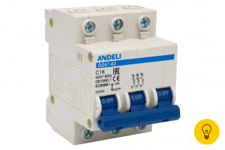 Автоматический выключатель ANDELI DZ47-63/3P 16A 4.5kA х-ка C ADL01-092