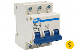 Автоматический выключатель ANDELI DZ47-63/3P 20A 4.5kA х-ка C ADL01-093