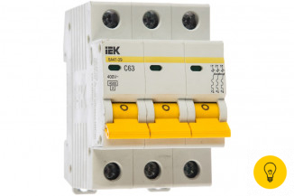 Автоматический 3-полюсный выключатель IEK 3п C 63А ВА 47-29 4.5кА MVA20-3-063-C