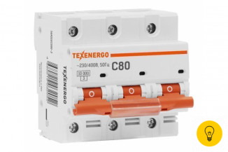 Автоматический выключатель Texenergo ВА 47100 3п 80А 10кА характеристика С TAM310C080-1