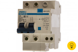 Дифференциальный автомат ANDELI DZ47LE-32 2P 32A 30mA тип AC х-ка С ADL02-005