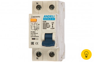 Дифференциальный автомат ANDELI DZ59LE-40 1P+N 25A 30mA х-ка С 4.5kA ADL02-054