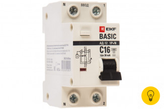 Автоматический дифференциальный выключатель EKF АД-12 1P+N 16А 30мА тип АС х-ка C эл. 4,5кА DA12-16-30-bas 4711190