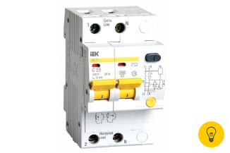 Автоматический дифференциальный выключатель тока IEK 2п 3.5модуля C 25A 10mA тип AC 4.5kA АД-12 ИЭК MAD10-2-025-C-010
