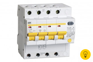 Автоматический дифференциальный выключатель тока IEK 4п 7.5мод. C 50A 30mA тип AC 4.5kA АД-14 ИЭК MAD10-4-050-C-030