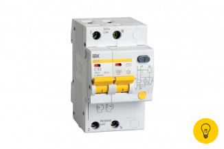 Автоматический выключатель дифферинциального тока IEK АД-12 2п, 4 модуля, C, 63A, 300mA, тип AC, 4.5kA, ИЭК MAD10-2-063-C-300