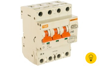 Автоматический выключатель дифференциального тока селективного типа TDM АВДТ 63S 4P C40 100мА SQ0202-0046