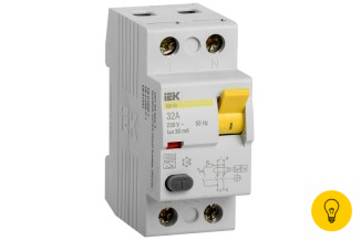 Дифференциальный выключатель IEK УЗО, ВД1-63, 2Р, 32А, 30мА, тип А MDV11-2-032-030