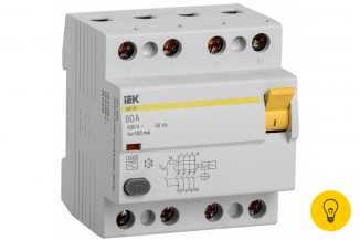 Дифференциальный выключатель IEK, УЗО, 4п, 80А, 100мА, ВД1-63, АС, ИЭК, MDV10-4-080-100