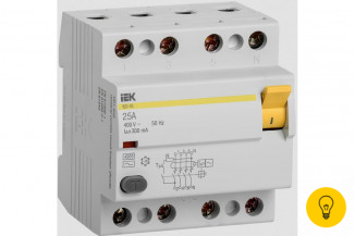 Выключатель дифференциального тока IEK 4п 25A 300mA тип AC ВД1-63 ИЭК MDV10-4-025-300