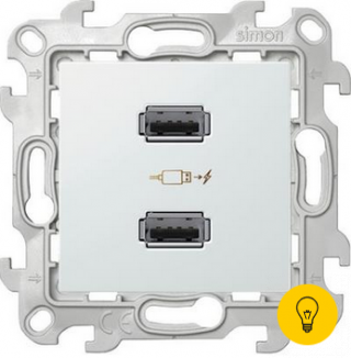 Розетка USB 2-ая 2100 мА (для подзарядки), цвет Белый,Simon 24