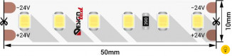 Лента светодиодная LUX, 2835, 120 LED/м, 14,4 Вт/м, 24В, IP33, Теплый белый (2700K)