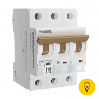 Автоматический выключатель Werkel 3P 63 A C 4,5 кА W903P634