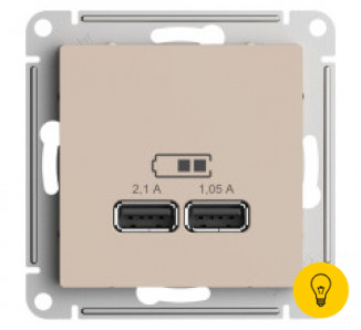 Розетка USB 2-ая 2100 мА (для подзарядки), Песочный, серия Atlas Design, Schneider Electric