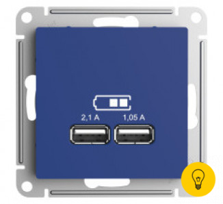 Розетка USB 2-ая 2100 мА (для подзарядки), Аквамарин, серия Atlas Design, Schneider Electric